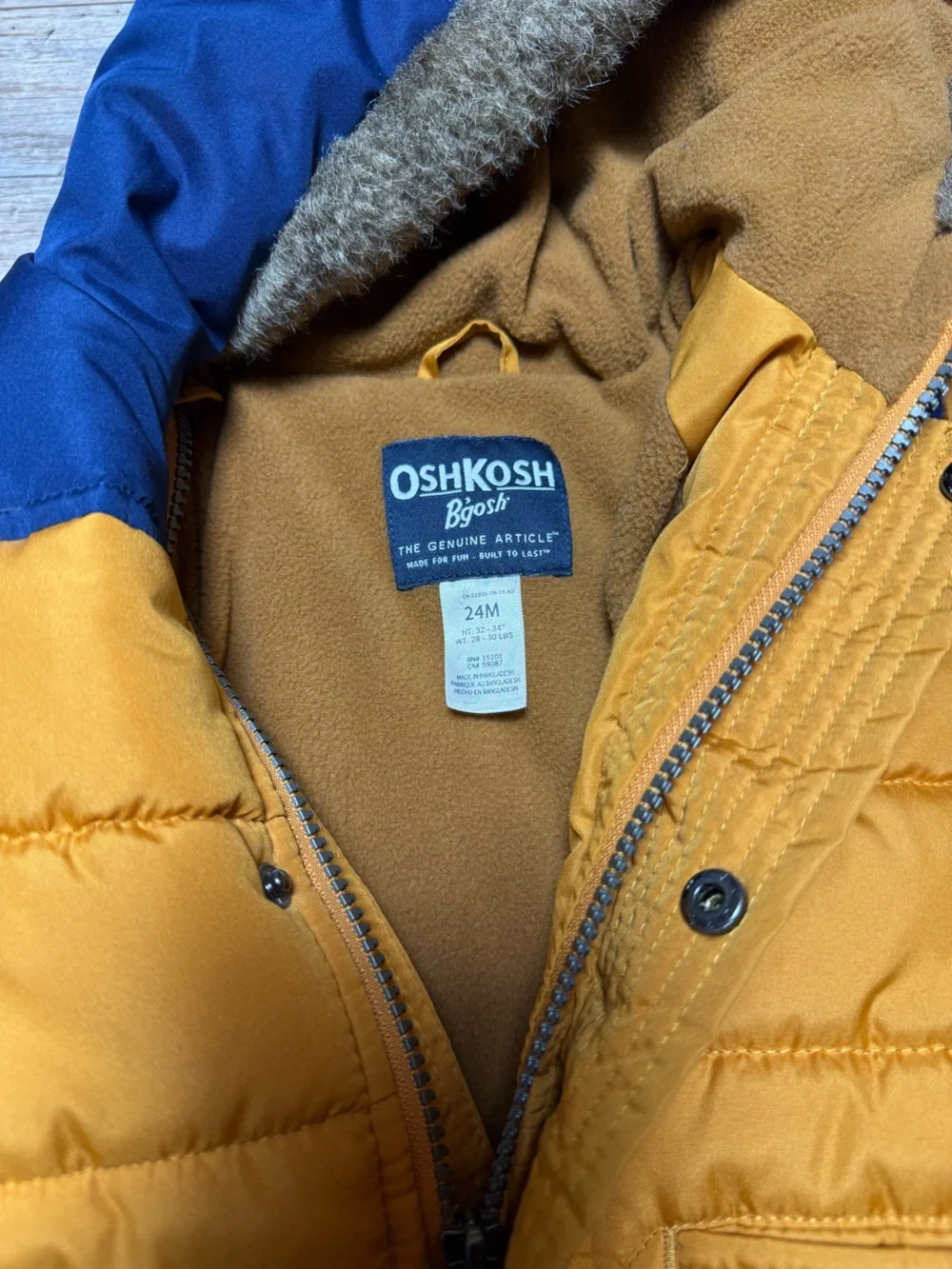 OshKosh B'Gosh 2-Piece Heavyweight Snowsuit Set Mustard Yellow Navy Blue 24M